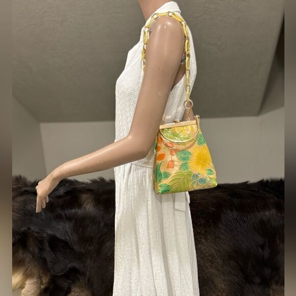 Handmade Genuine Leather Floral Embossed Top Handle Purse & 2 Chain Styles - Picture 3 of 15